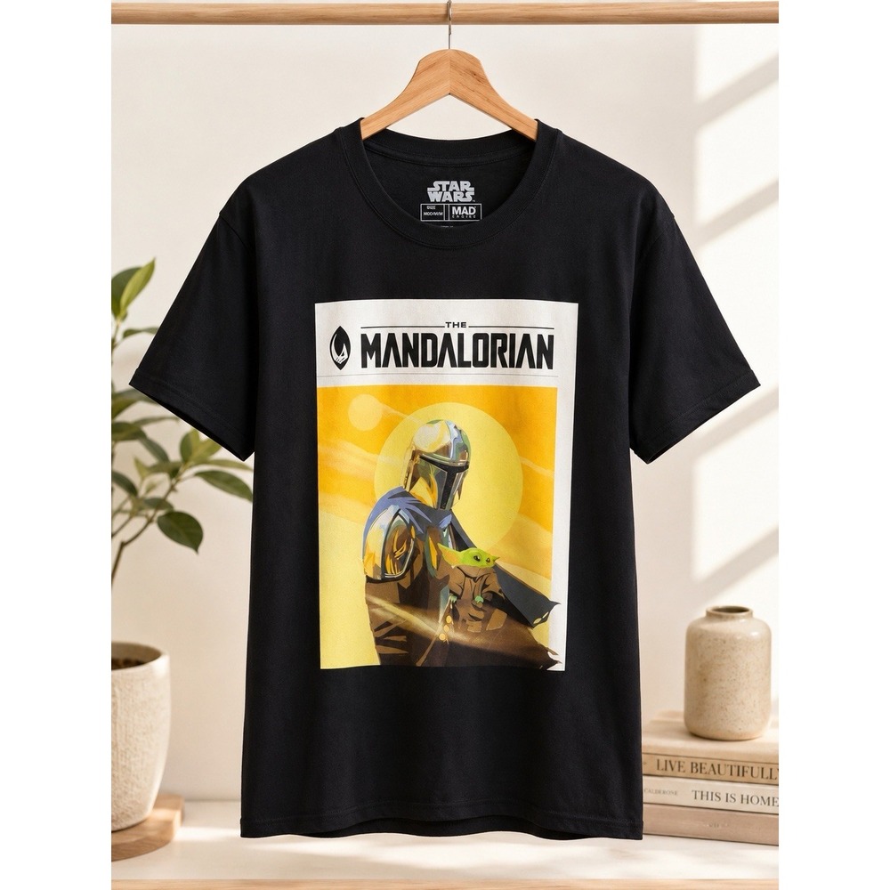 Star Wars The Mandalorian Grogu Baby Yoda Graphic T-Shirt Men's Medium Black - Picture 1 of 5